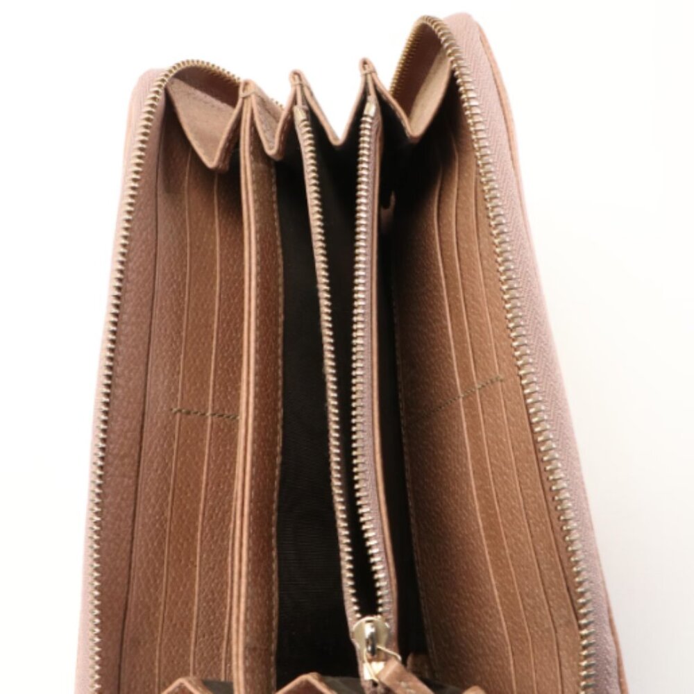 GUCCI Zip Around Wallet in Mauve Pink Leather Trimmed Beige GG Canvas | Women - Picture 6 of 11